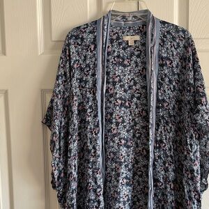 LOFT Navy and Pink Floral Kimono